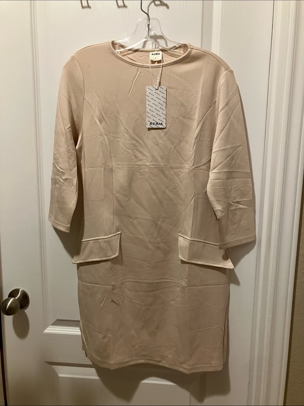 Umi Cream Beige Mini Dress with Pocket Flaps